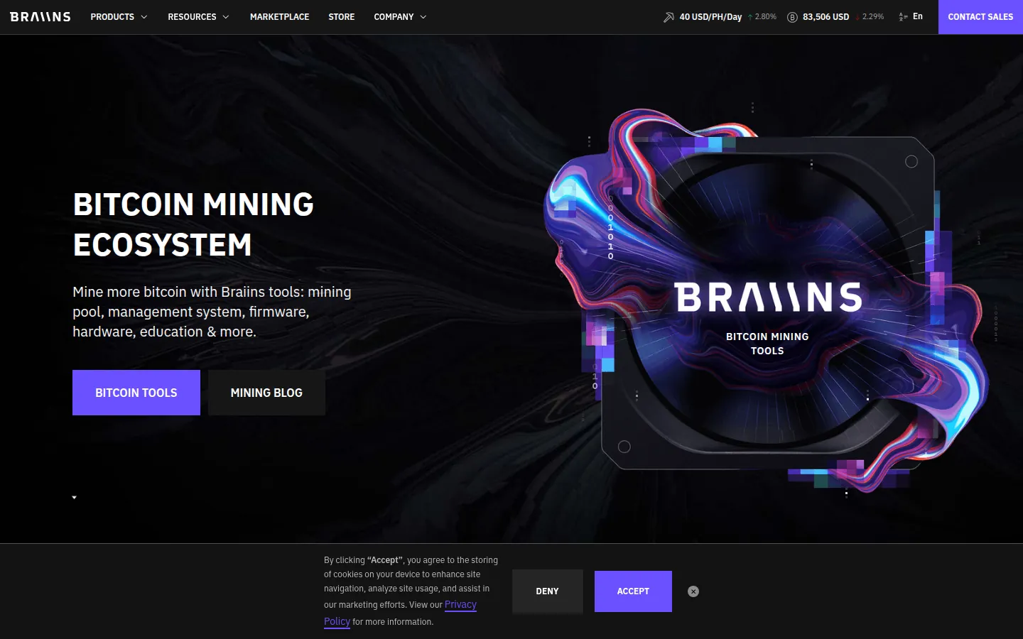 Screenshot: Braiins (Braiins Pool / Braiins Hashpower / Braiins OS) homepage