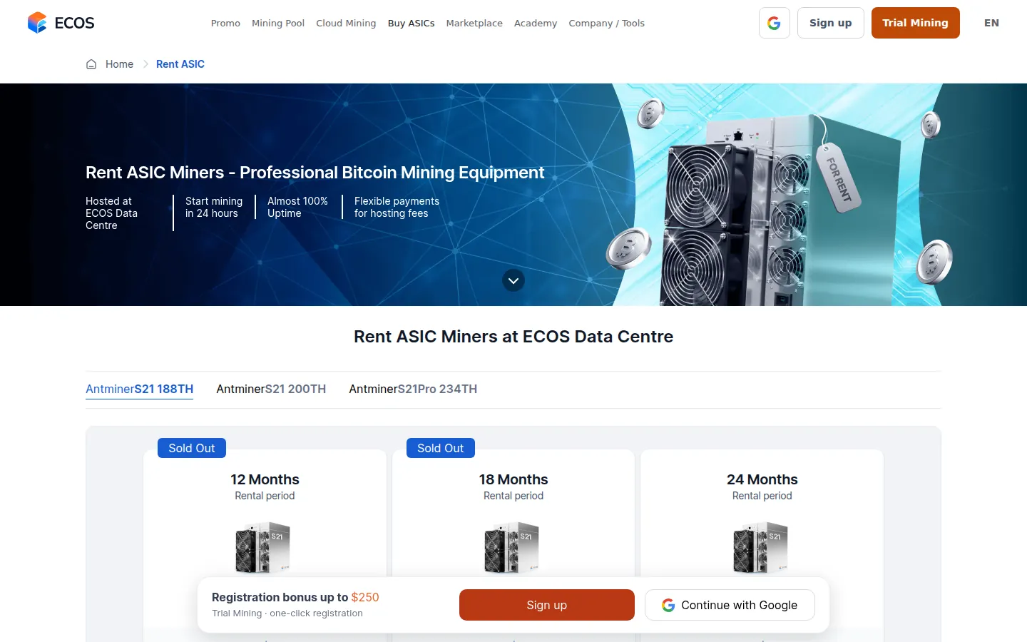 Screenshot: ECOS (ECOS-M) pricing page