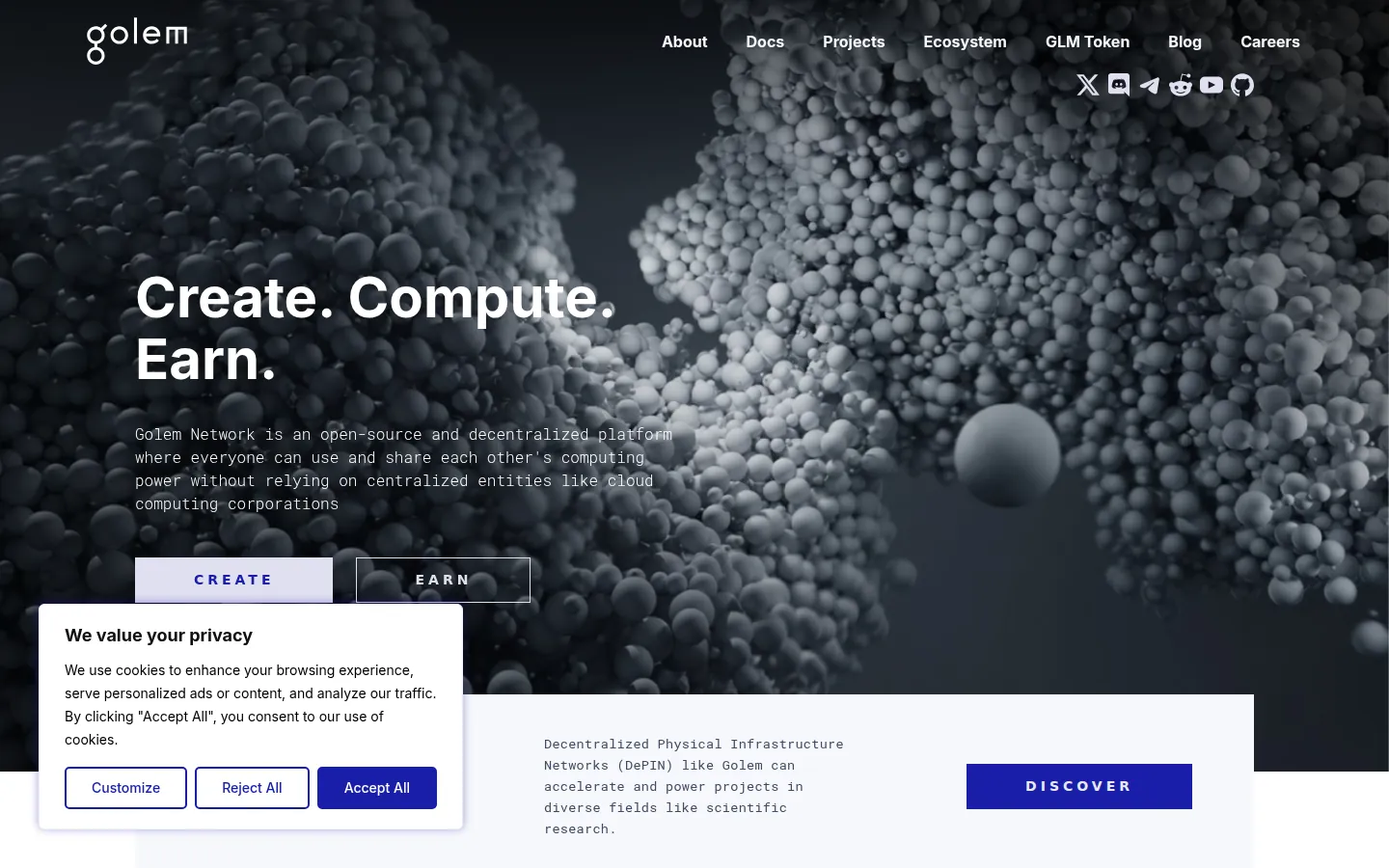 Screenshot: Golem Network homepage