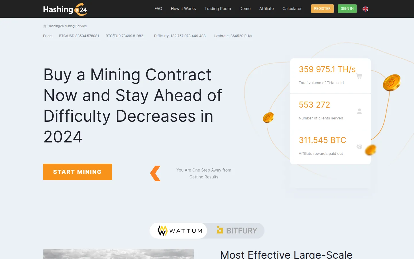 Screenshot: Hashing24 homepage