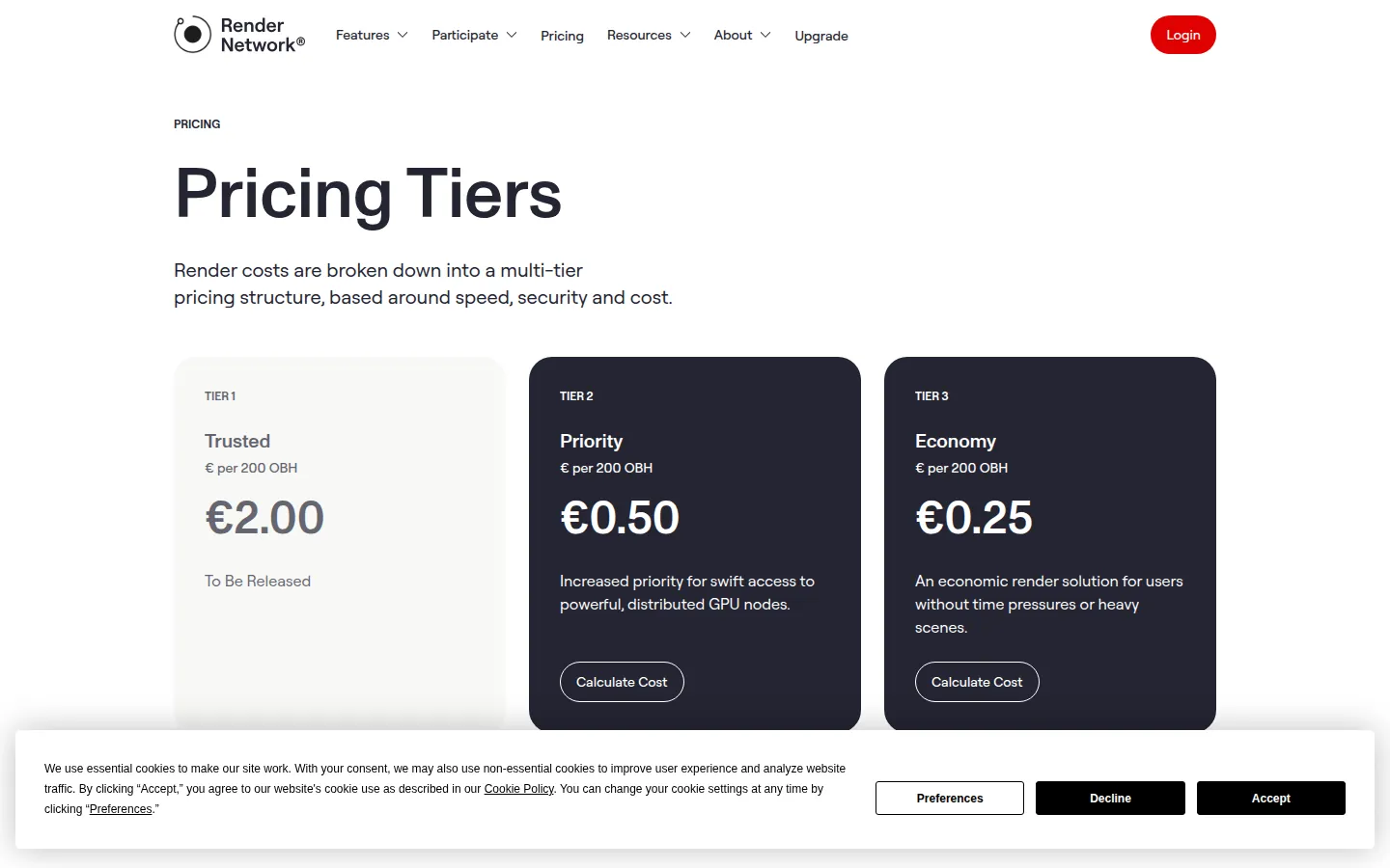 Screenshot: Render Network pricing page