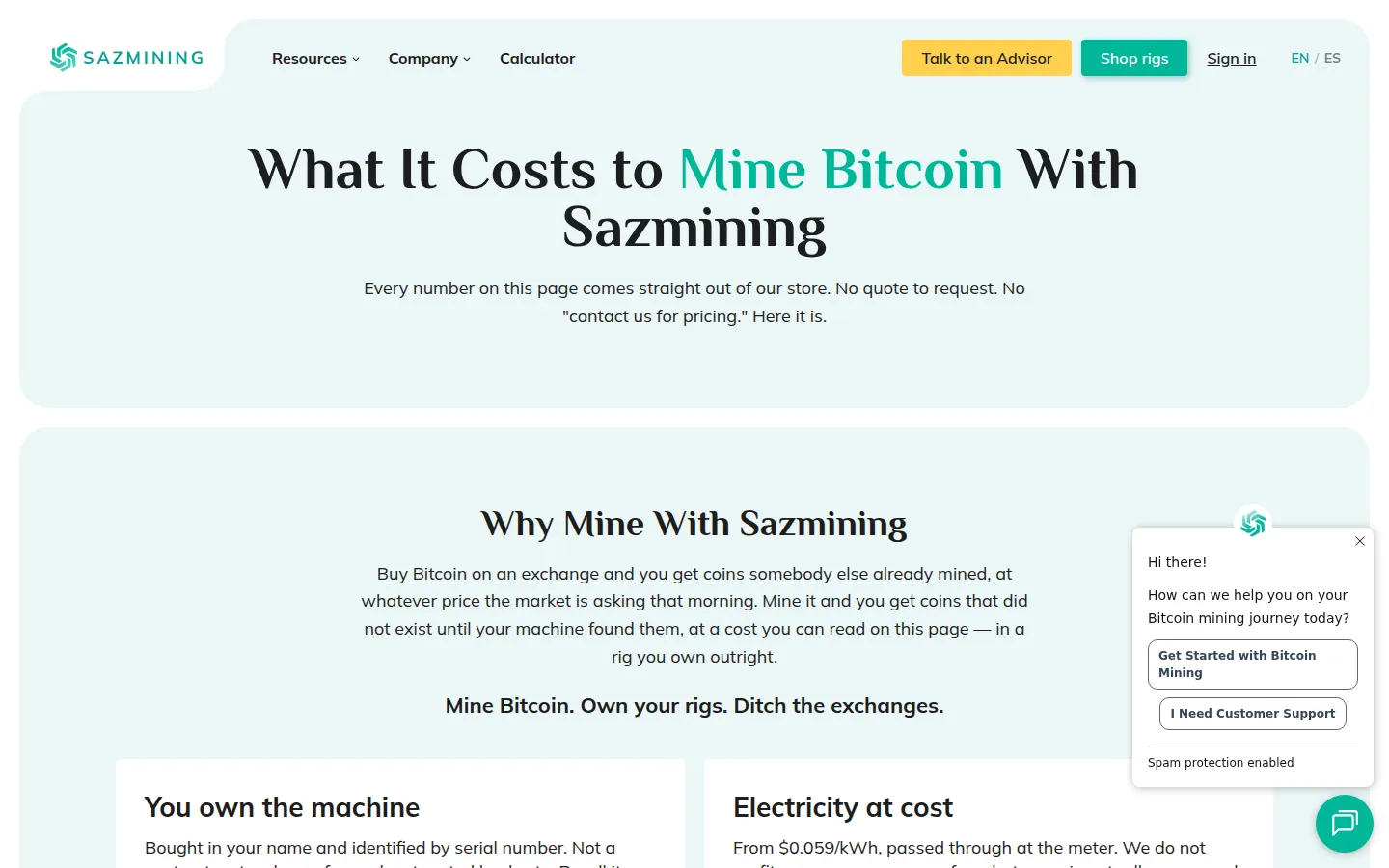 Screenshot: Sazmining pricing page